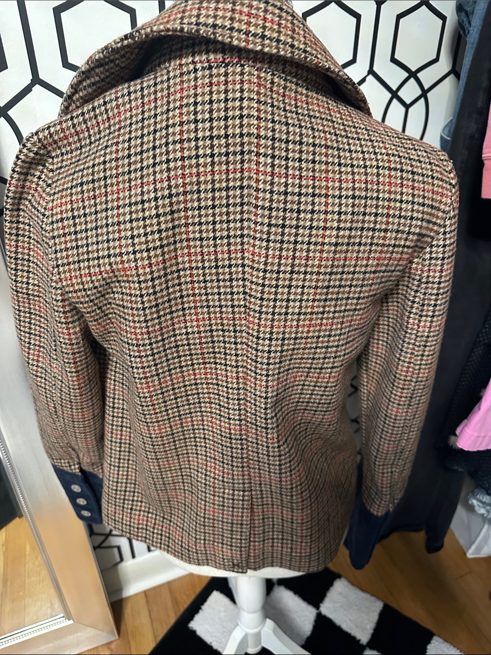 We the free layered Houndstooth Plaid Women’s Coat with Navy Cuff - Picture 6 of 9
